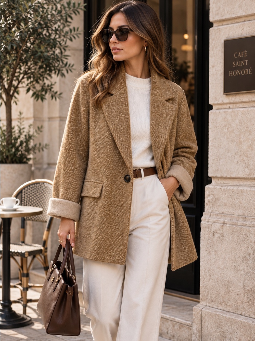 MADE IN ITALY Women's Tan  Blend Coat